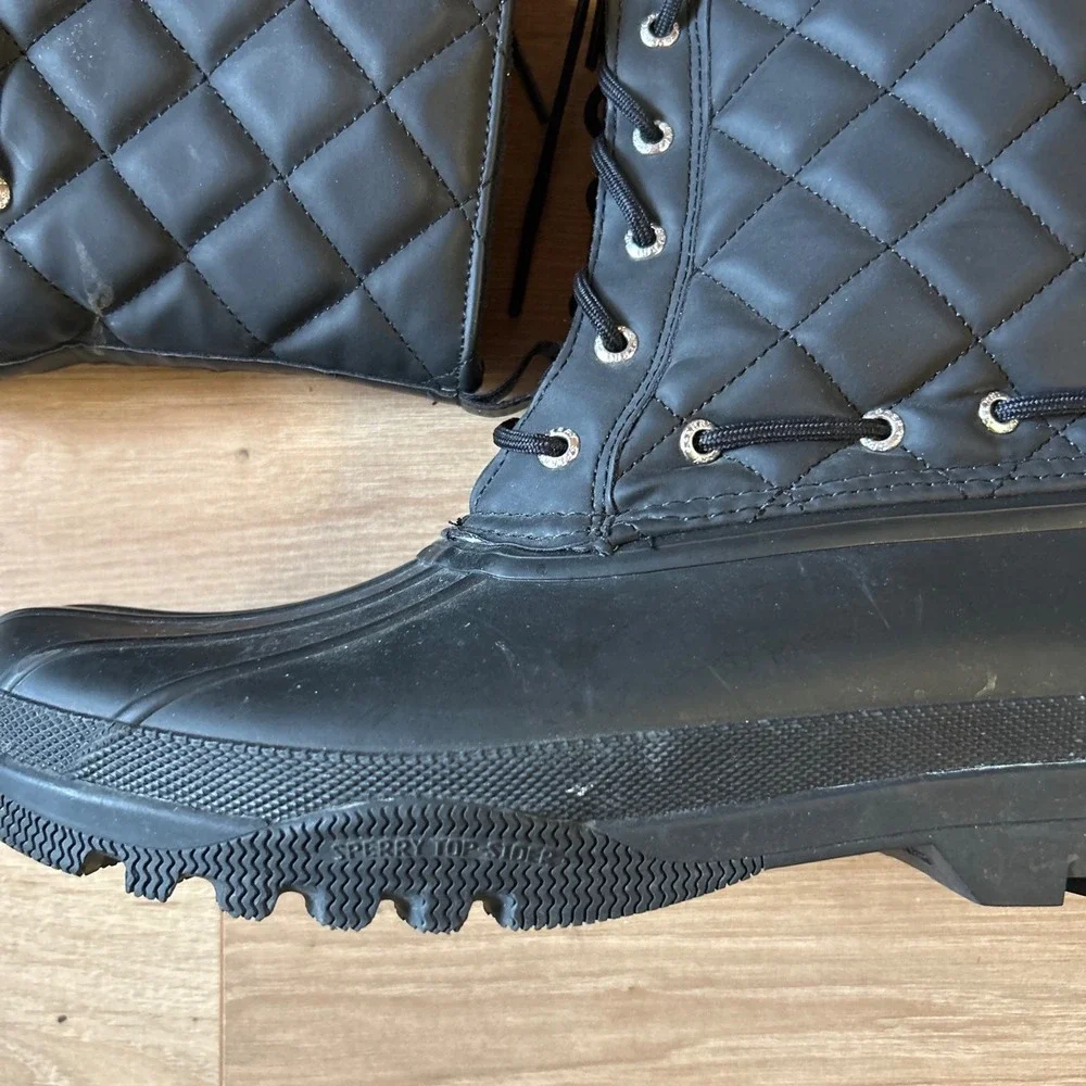 Sperry Top-Sider Saltwater Quilted Duck Boots Black Waterproof Rain Snow